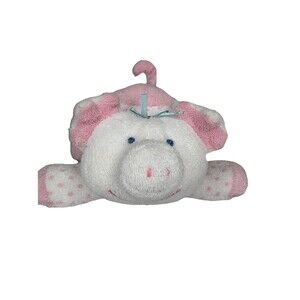 Vintage Eden Pink and White Polka Dot Terry Cloth Rattle Pig Sewn Eyes 7 Inch